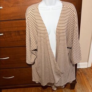 LuLaRoe Striped Open-Front Kimono in Beige and Black